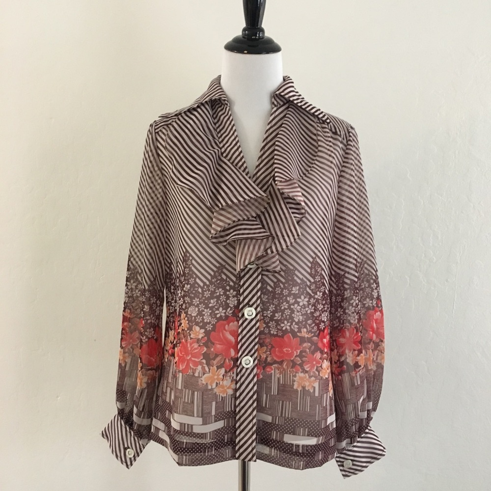 Thick sheer contrast print shirt